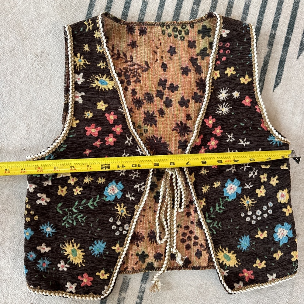 Boho Tapestry Tie Front Vest Festival Cottagecore Layering Coquette Girl brown - Picture 3 of 12
